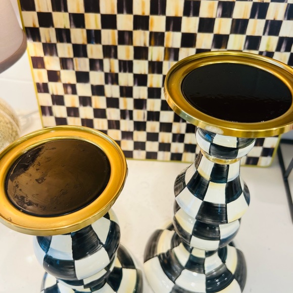 MACKENZIE-CHILDS Courtly Check Pillar Candlesticks Medium And Large - Picture 2 of 7